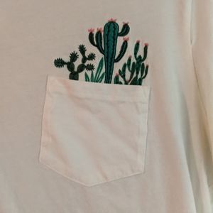 White H&M shirt with cactus embroidery